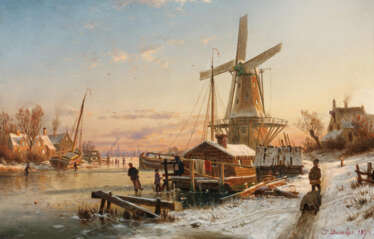 Winter Evening at the Canal in Holland