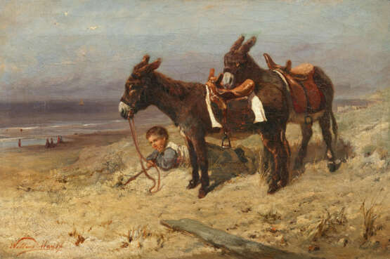 Boy with Two Donkeys on the Beach - photo 1