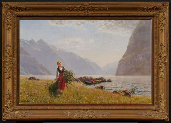 Mädchen mit Birkenreisig im sommerlichen Fjord - Foto 2