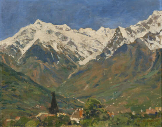 Mountain Valley in front of a Snowy Mountain Massif - photo 1