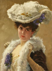 Elegante Dame mit Hut und Boa