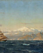 Michel Zeno Diemer. Three-masted Ship at Sea in Front of Snowy Mount Etna