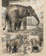 Friedrich Wilhelm Kuhnert. Elephant Mother with Elephant Calf in the Berlin Zoo