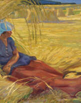 Im Schatten ruhende Binderin