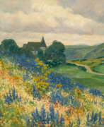 Фриц фон Вилле. The Weinfeld Church in front of a Slope with Flowering Blue Lupins
