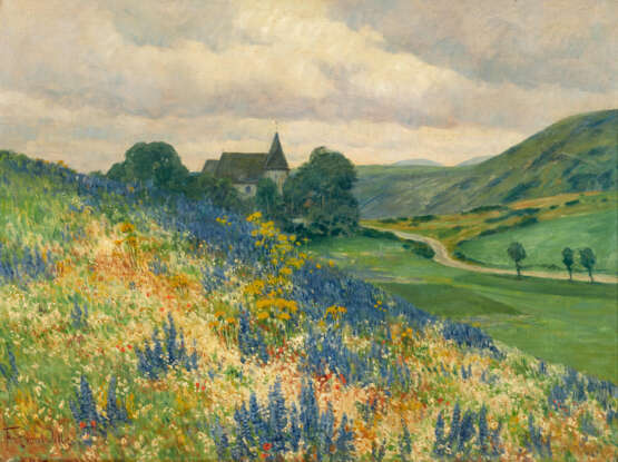 The Weinfeld Church in front of a Slope with Flowering Blue Lupins - photo 1