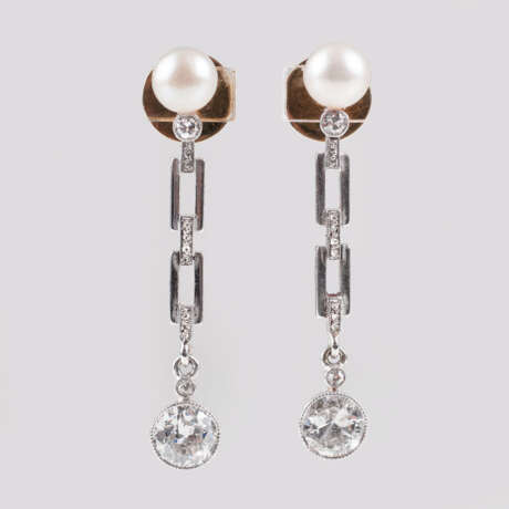 ''Paar antiker Ohrhänger mit Perlen und Altschliffdiamanten'' - photo 1
