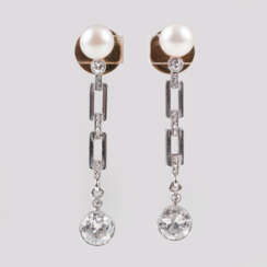 ''Paar antiker Ohrhänger mit Perlen und Altschliffdiamanten''