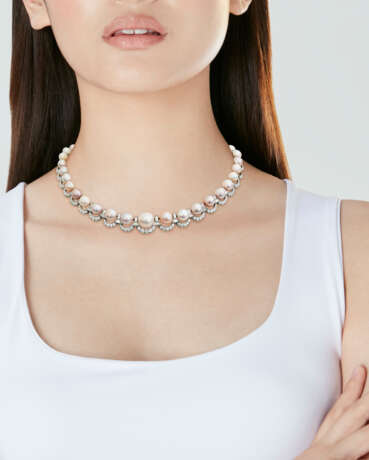 MARCUS & CO. ART DECO NATURAL PEARL AND DIAMOND NECKLACE - photo 2
