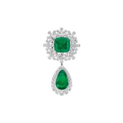 BULGARI EMERALD AND DIAMOND PENDENT BROOCH