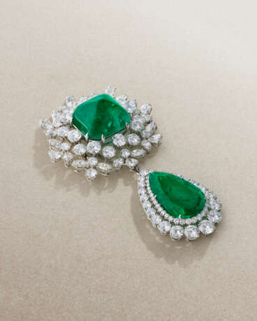 BULGARI EMERALD AND DIAMOND PENDENT BROOCH - фото 3