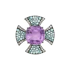 JAR AMETHYST, GREEN BERYL AND DIAMOND &#39;CROSS&#39; PENDANT