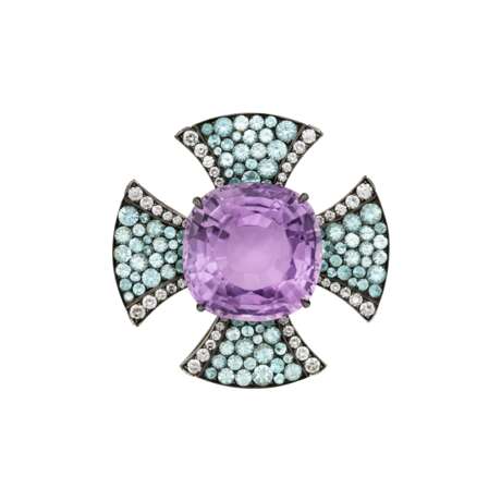 JAR AMETHYST, GREEN BERYL AND DIAMOND `CROSS` PENDANT - Foto 1