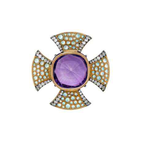 JAR AMETHYST, GREEN BERYL AND DIAMOND `CROSS` PENDANT - Foto 3