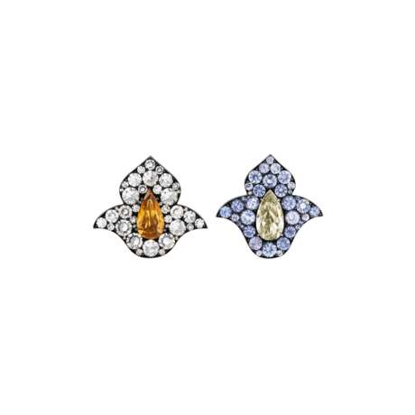 JAR COLOURED DIAMOND, SAPPHIRE AND DIAMOND `FLEUR DE LYS` EARRINGS - фото 1