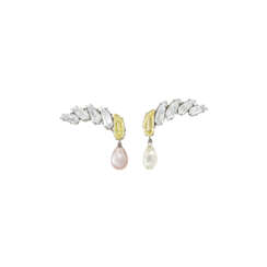 JAR COLOURED NATURAL PEARL, DIAMOND AND COLOURED DIAMOND EARCLIPS