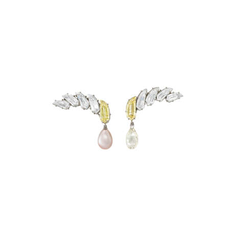JAR COLOURED NATURAL PEARL, DIAMOND AND COLOURED DIAMOND EARCLIPS - фото 1