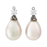 PAIR OF NATURAL PEARL AND DIAMOND PENDANTS - photo 1