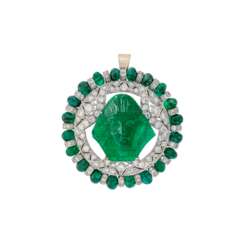 EMERALD AND DIAMOND EGYPTIAN STYLE PENDANT/BROOCH