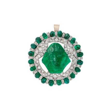 EMERALD AND DIAMOND EGYPTIAN STYLE PENDANT/BROOCH - photo 1