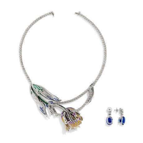 BOUCHERON MULTI-GEM `TULIPA` NECKLACE AND SAPPHIRE AND DIAMOND EARRINGS - фото 4