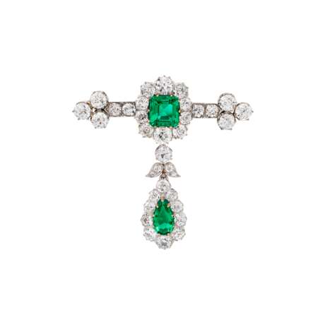 LATE 19TH CENTURY EMERALD AND DIAMOND BROOCH/PENDANT - photo 1