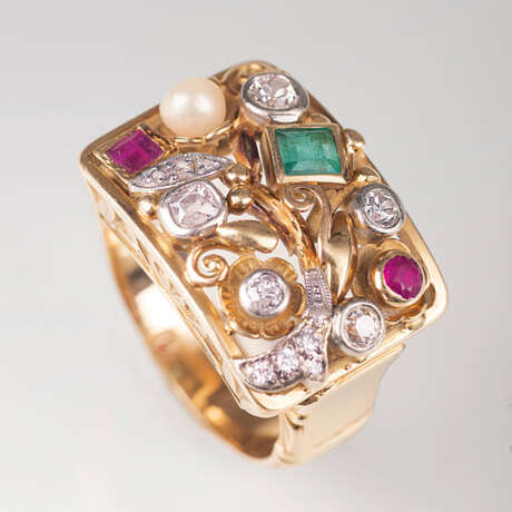 ''Vintage Rubin-Smaragd-Diamant-Ring'' - photo 1