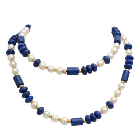 Kette mit Akoyaperlen und Lapislazuli, - Foto 1