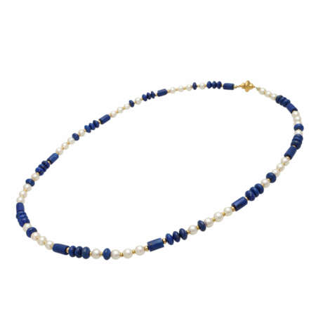 Kette mit Akoyaperlen und Lapislazuli, - фото 3