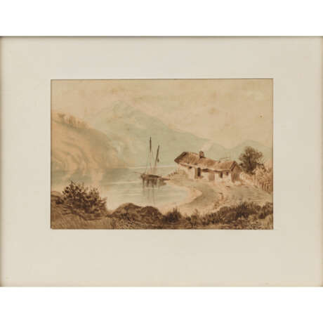 PETERS, Pieter Francis, ATTRIBUIERT (Nymwegen 1818-1903 Stuttgart), "Hütte am Gebirgssee", - Foto 1