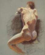 Акварели. Sitzender Männerakt