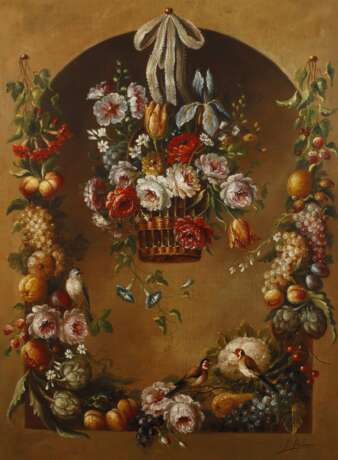 L. Blanco, Blumenstillleben mit Stieglitzen - photo 1