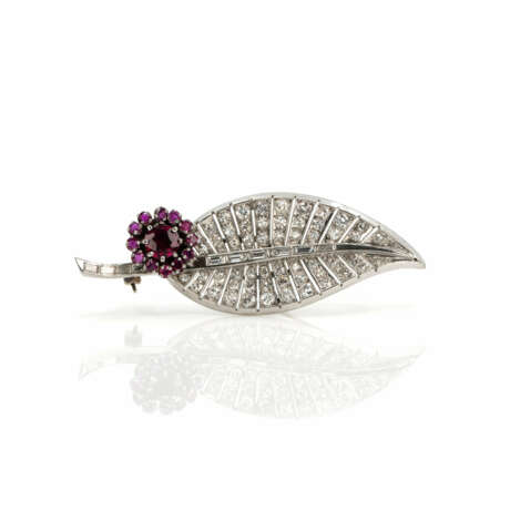 Diamant-Rubinbrosche in Blattform - Foto 1