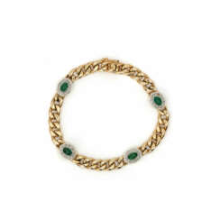 Armoured bracelet with emerald cabochons