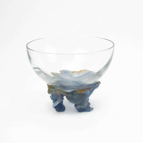 Daum Nancy glass bowl on pâte de verre glass foot with fish/aquarium decoration, Grande Modèle - фото 1
