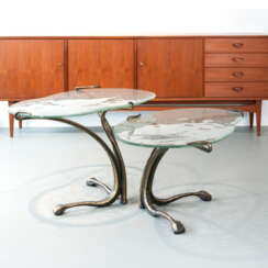 Pair of brutalist coffee tables, in the style of Lothar Klute
