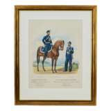 Chromolithographie de l`uniforme russe de l`equipe de gendarmerie des districts militaires en 1867. Lithograph 19th century - Foto 1