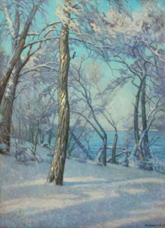 Зимний день. Монастырский остров 2 Canvas on cardboard Oil Realism Winter landscape Ukraine 2025 - photo 1