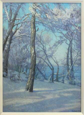 Зимний день. Монастырский остров 2 Canvas on cardboard Oil Realism Winter landscape Ukraine 2025 - photo 2