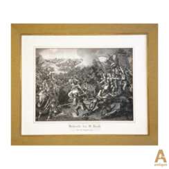 Grande gravure du 19&egrave;me si&egrave;cle - une sc&egrave;ne de bataille. 