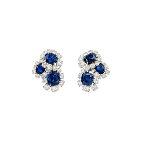 VAN CLEEF & ARPELS MID-20TH CENTURY SAPPHIRE AND DIAMOND EARCLIPS - photo 1