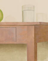 Bernhard Dörries. Tisch mit Apfel und Wasserglas