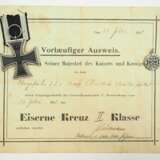 Preussen: Eisernes Kreuz, 1914, 2. Klasse mit Urkunde für einen Obergefreiten d.L.II. der 7. Batterie Ldw.Fußart. Btln. 8. - photo 1