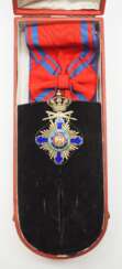 Rumänien: Orden des Stern von Rumänien, 1. Modell (1864-1932), Großkreuz Kleinod mit Schwertern am Ring, im Etui.