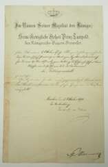 Bayern: Rettungsmedaille (1889-1931) Urkunde, 1. Typ, für einen Brauer aus Mertingen, Donauwörth.