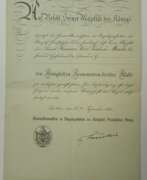 Historical items. Preussen: Kronen Orden, 3. Klasse Urkunde für einen Baurat, Vorstand des Hofbauamts in Osterorda a.H.