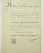 Historical items. Preussen: Kronenorden, 4. Klasse Urkunde für einen Telegraphensekretär außer Dienst zu Montigung im Kreise Metz.