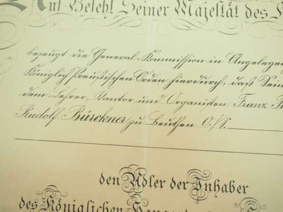 Preussen: Königlicher Hausorden von Hohenzollern, Adler der Inhaber Urkunde für den Lehrer, Kantor und Organisten zu Leuthen. - photo 2