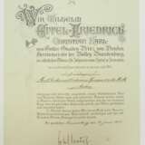 Preussen: Ritterlicher Orden St. Johannis zu Jerusalem, Balley Brandenburg, Ehrenritter Urkunde für einen Generalmajor zu Aachen. - photo 1