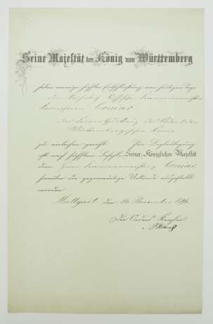 Württemberg: Orden der Württembergischen Krone, Komturkreuz Urkunde für den kaiserlich russischen Zeremonienmeister und Kammerherren. - photo 1